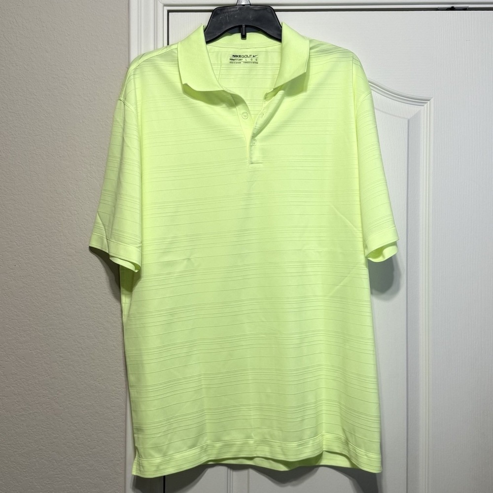Men's Nike Golf Fit Dry Large Neon Yellow Golf Polo Short Sleeve Shirt‎ - Picture 2 of 5